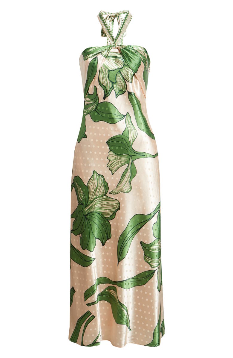 CIEBON Runie Floral Satin Halter Dress, Alternate, color, Cream/ Green