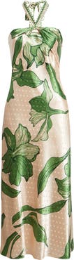 CIEBON Runie Floral Satin Halter Dress