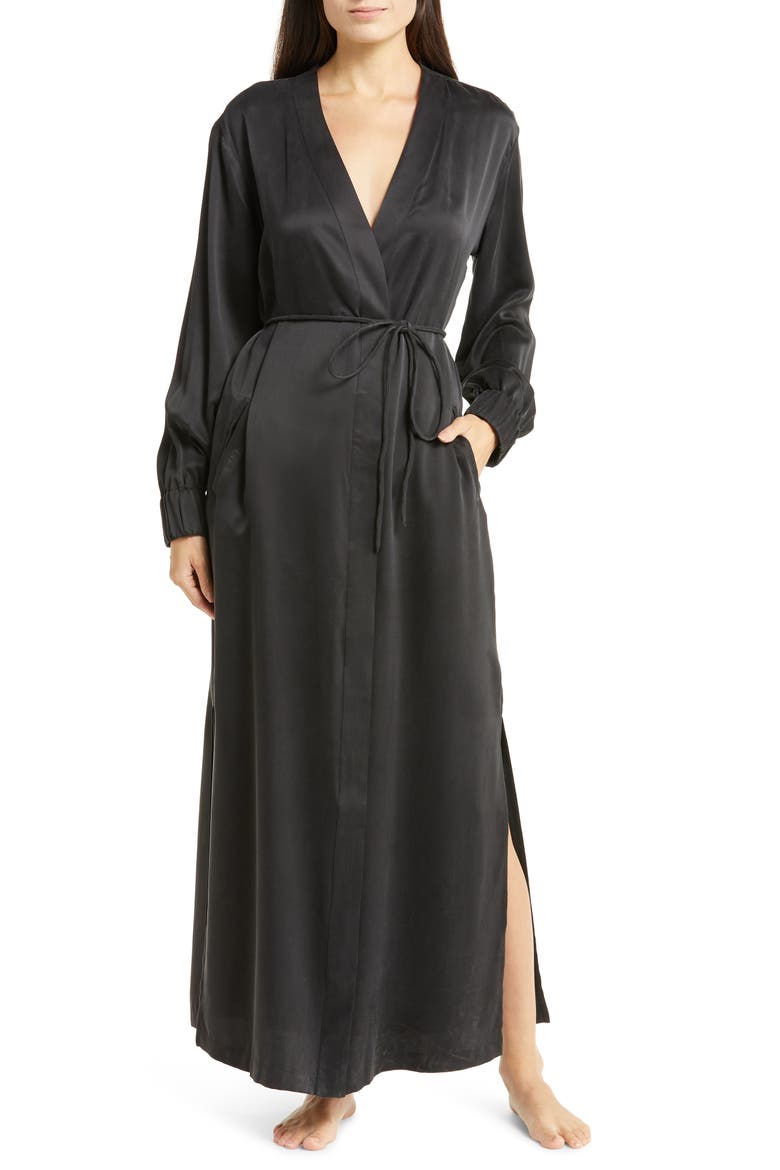Washable Silk Long Robe, Main, color, IMMERSED BLACK