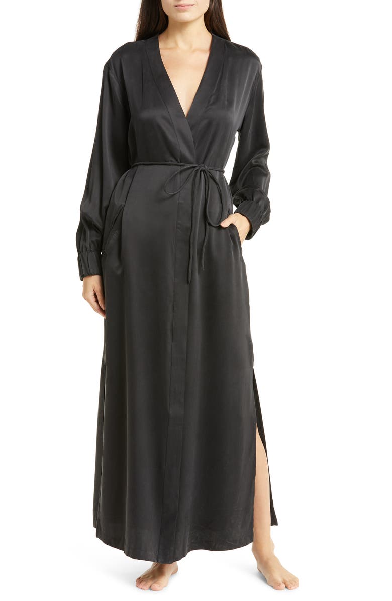 Lunya Washable Silk Long Robe, Main, color, Immersed Black