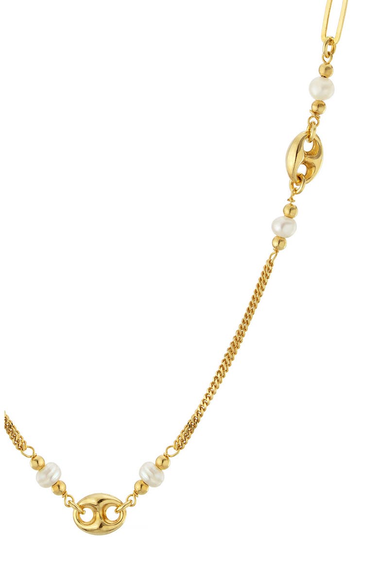 Cultured Pearl Chain Link Necklace, Alternate, color, GOLD