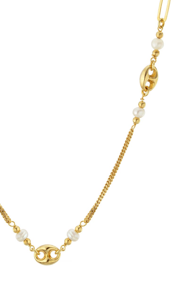 ATHRA LUXE Cultured Pearl Chain Link Necklace, Alternate, color, Gold