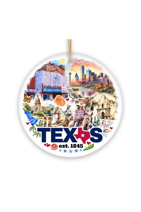 Texas Landmarks Watercolor Ceramic Ornament