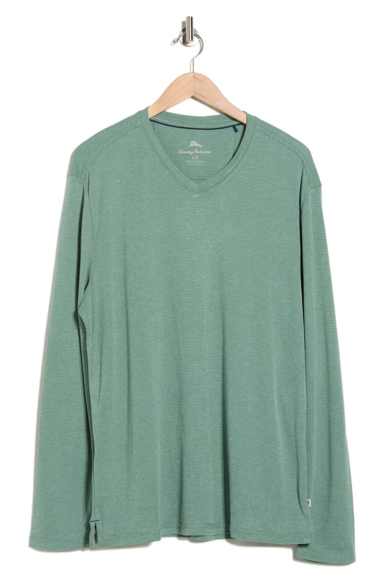 Tranquil Bay Stripe V-Neck Long Sleeve T-Shirt, Alternate, color, BONSAI