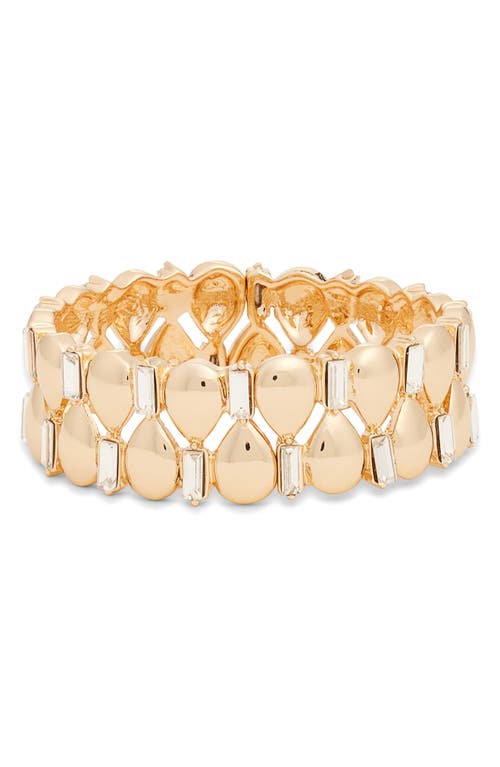 Open Edit Crystal Embellished Teardrop Stretch Bracelet in Clear- Gold 