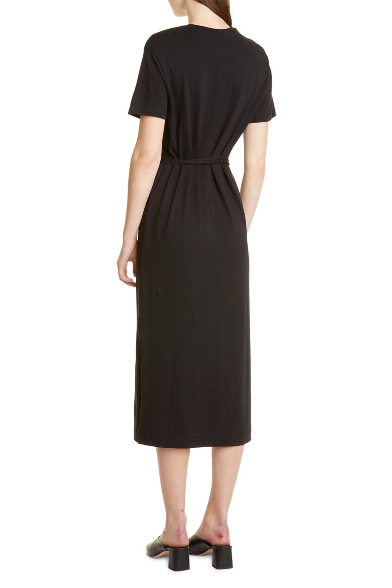 Belted Pima Cotton Midi Dress, Alternate, color, BLACK