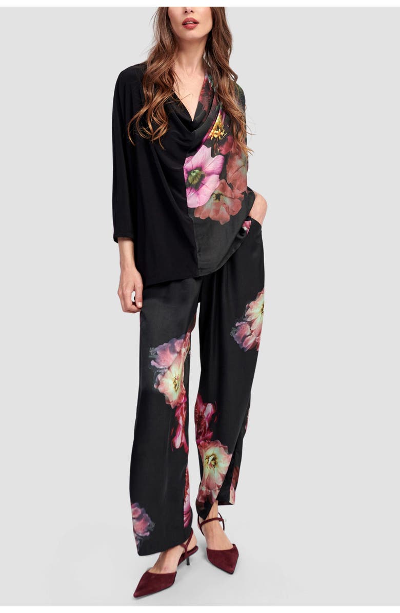 Alembika Mixed media draped neckline top, Alternate, color, 