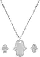 STEELTIME 18k White Gold Plated Hamsa Necklace & Earrings Set