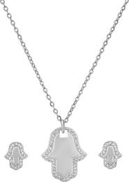 STEELTIME 18k White Gold Plated Hamsa Necklace & Earrings Set