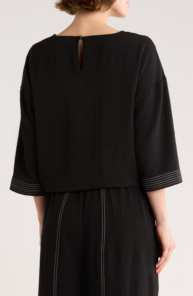 Adrianna Papell Tie Waist Drop Shoulder Top, Alternate, color, Black/ Ivory