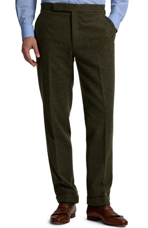Flat Front Wool & Silk Blend Tick Weave Suit Pants