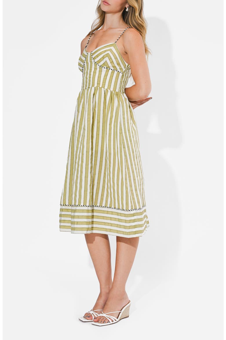 Perle Stripe Fit & Flare Midi Dress, Alternate, color, SAGE/ OFF WHITE