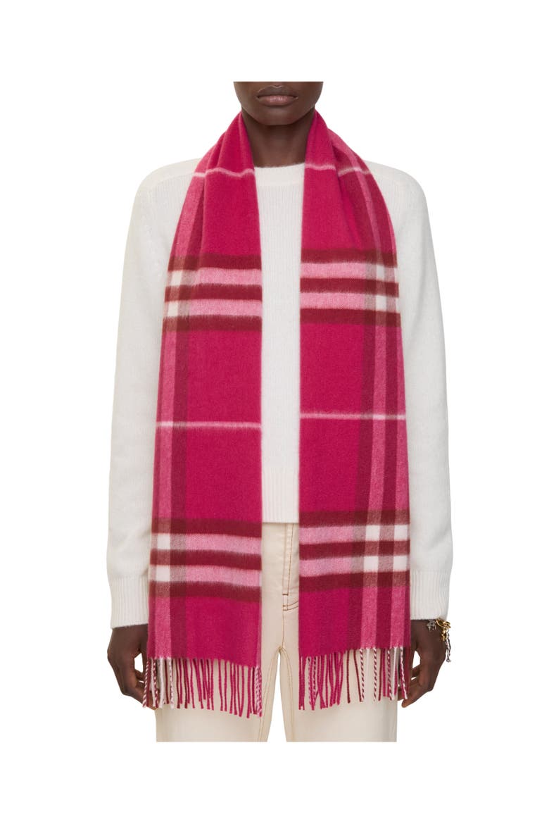 Check Cashmere Scarf, Alternate, color, Jam pink