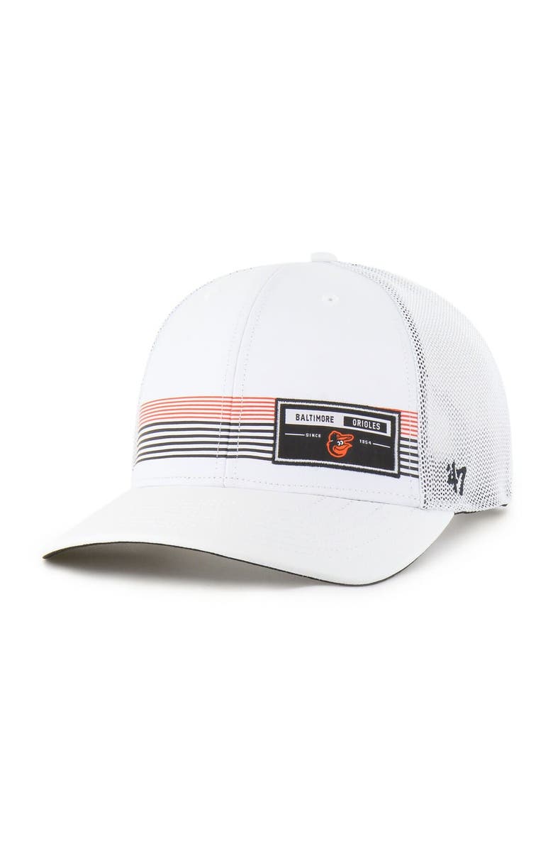 '47 Men's '47 White Baltimore Orioles Rangefinder brrr Trucker Adjustable Hat, Main, color, White