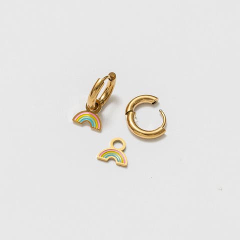 Pastel Rainbow Charm & Endless Hoop Earring Set