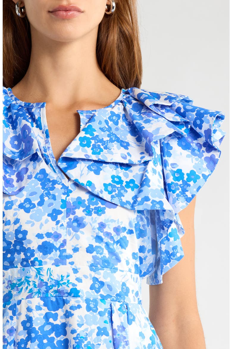 Carli Ruffle Sleeve Minidress, Alternate, color, WHITE-BLUES-MULTI