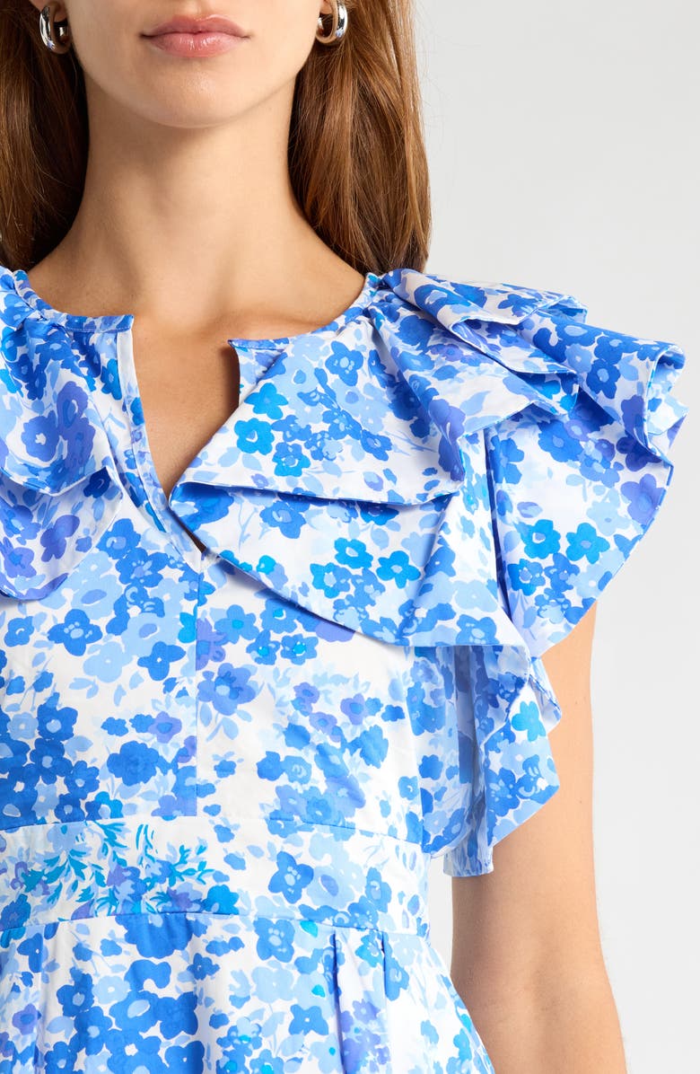 SUGARLIPS Carli Ruffle Sleeve Minidress, Alternate, color, White-Blues-Multi