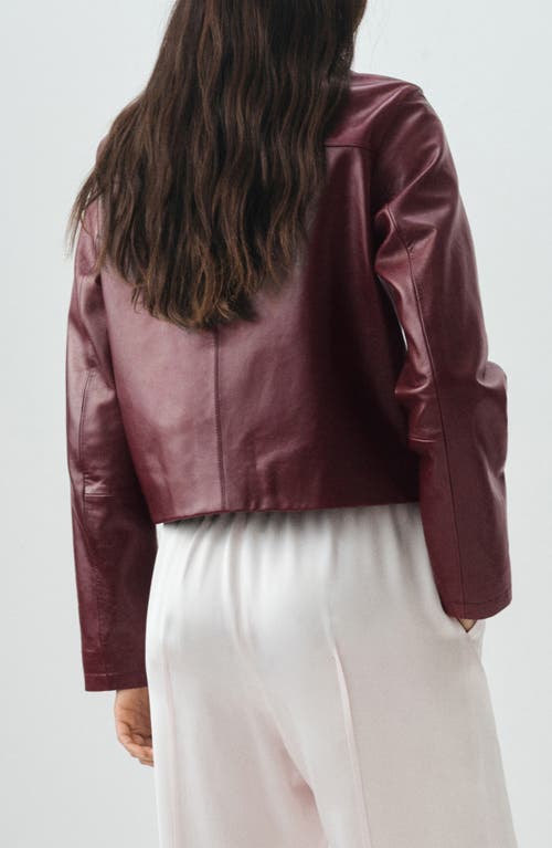 Mango Leather Button-up Jacket In Burgundy