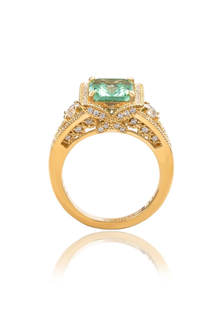 Asscher Cubic Zirconia Engagement Ring, Alternate, color, GREEN