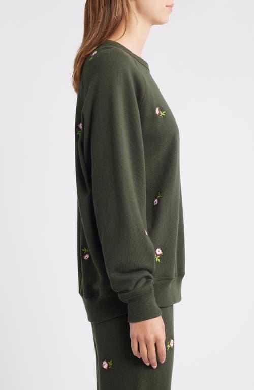 The Great . The College Embroidered Rose Sweatshirt In Green