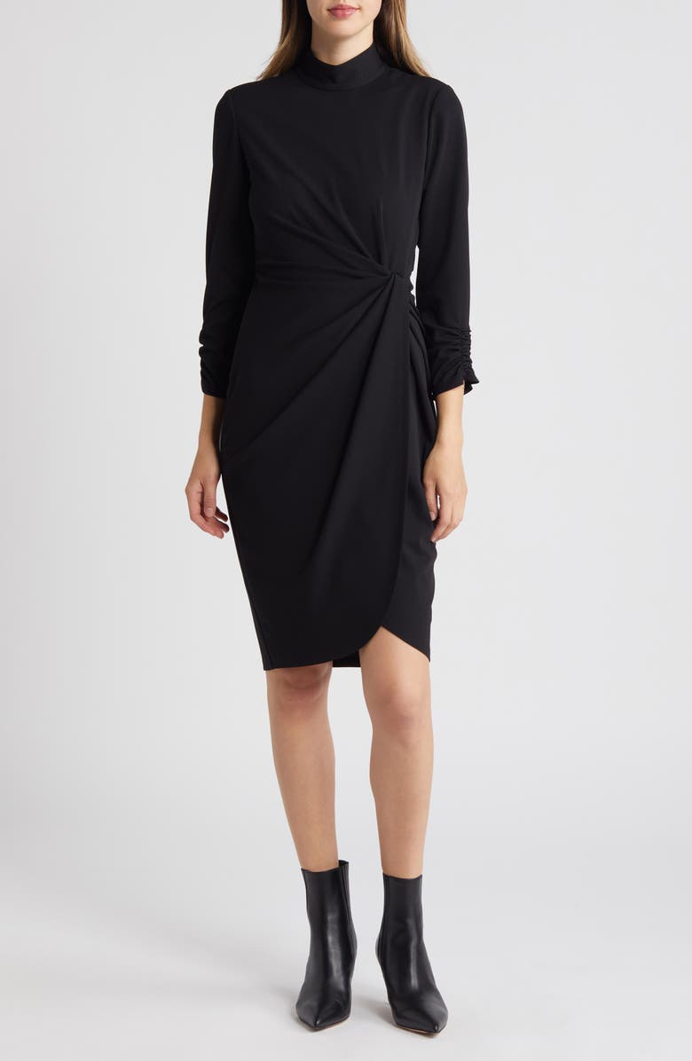 Tahari ASL Mock Neck Side Twist Sheath Dress, Main, color, Black