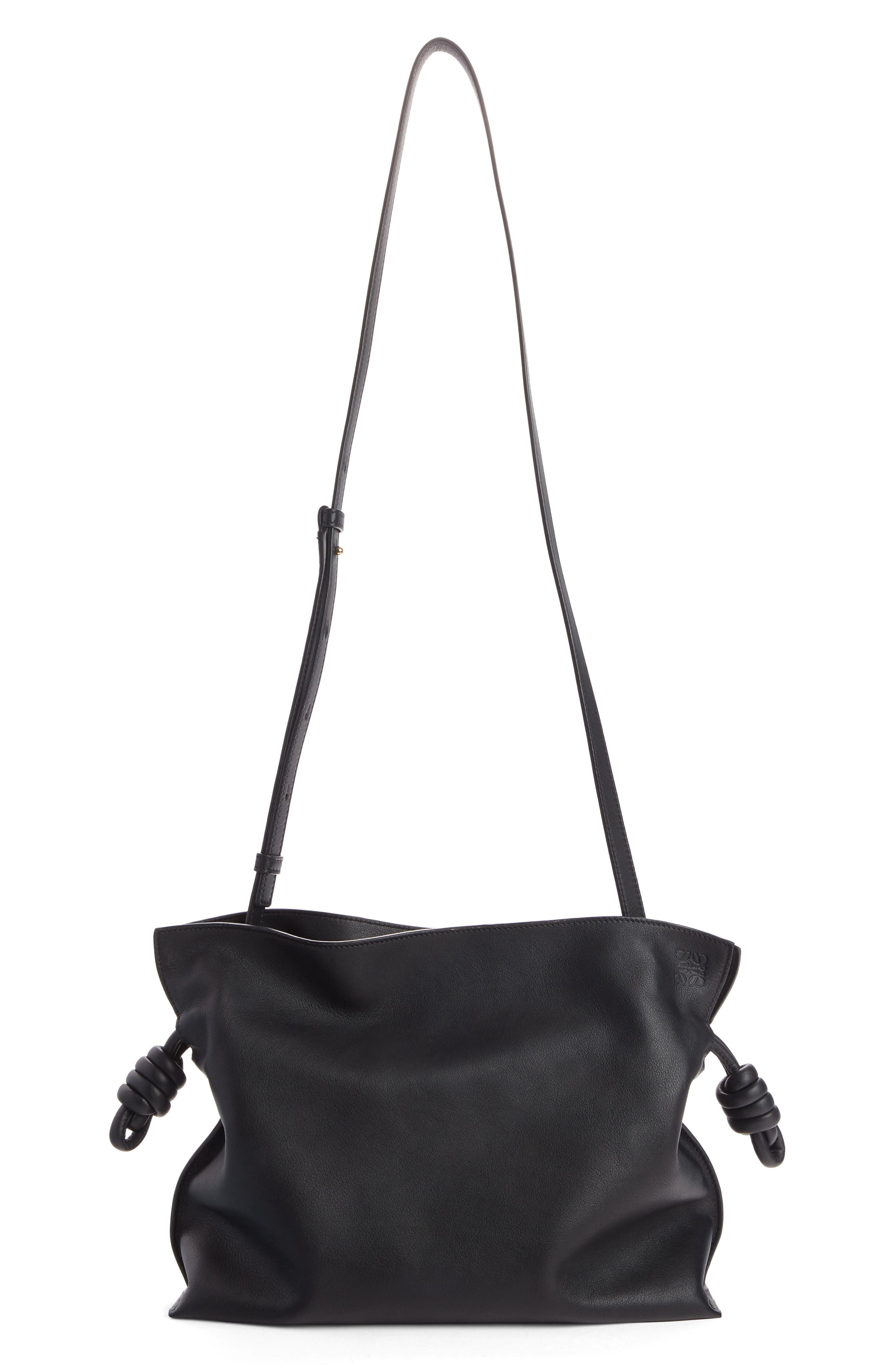 Flamenco Knot Leather Clutch, Alternate, color, BLACK