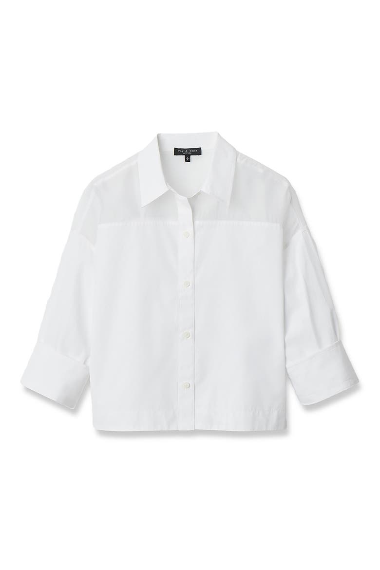 Elly Crop Button-Up Shirt, Alternate, color, WHITE