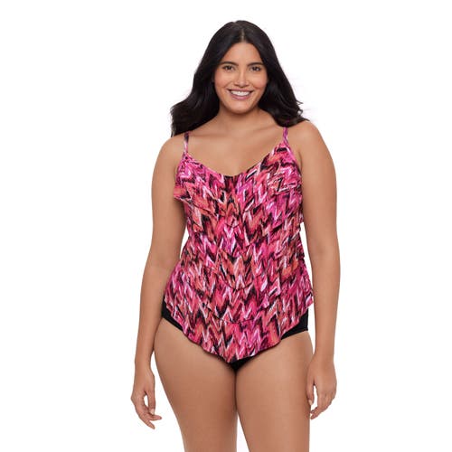 Trimshaper Rachel 5 Tier Ruffle Tankini Swimsuit Top In Pink