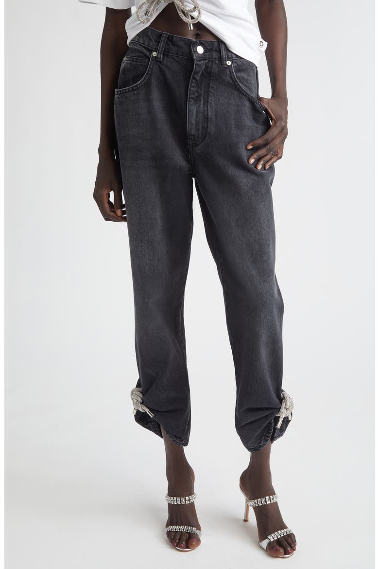 Crystal Knot Straight Leg Jeans, Main, color, BLACK