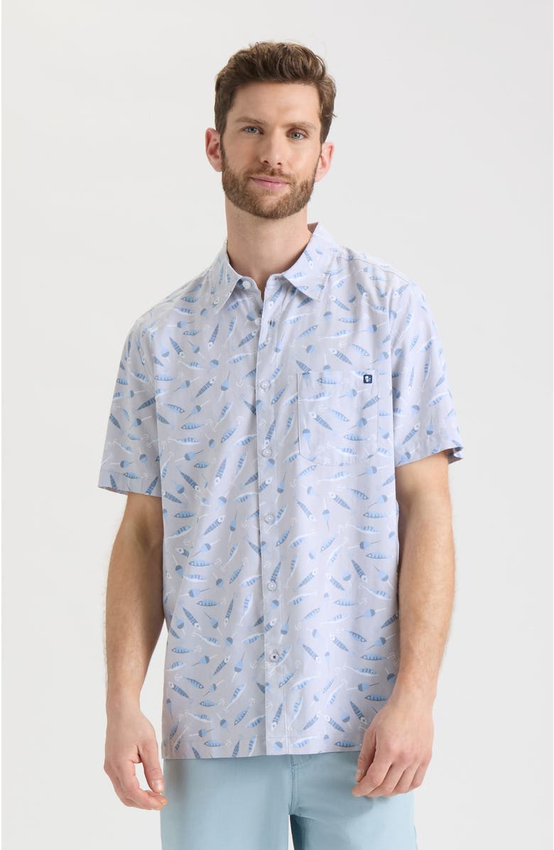 Salt Life Tempting Tackle Woven Short Sleeve Shirt, Main, color, Cloud Grey