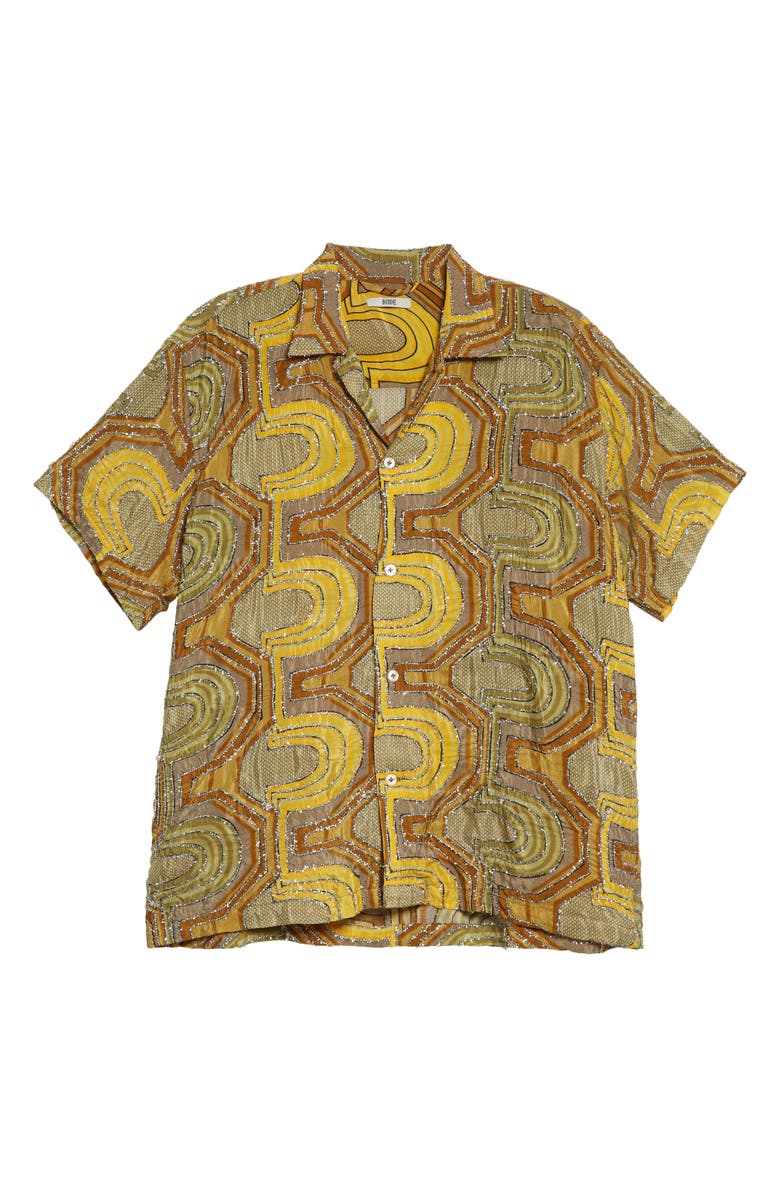Bode Disco Tinsel Short Sleeve Button-Up Camp Shirt, Alternate, color, 