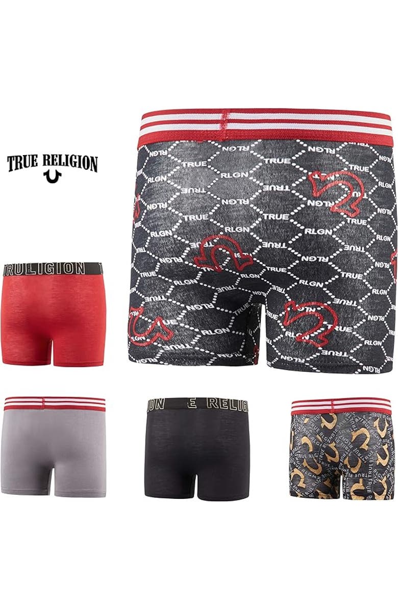 True Religion Boxer Briefs Pack of 5, Alternate, color, Red/Gold/Black/Grey