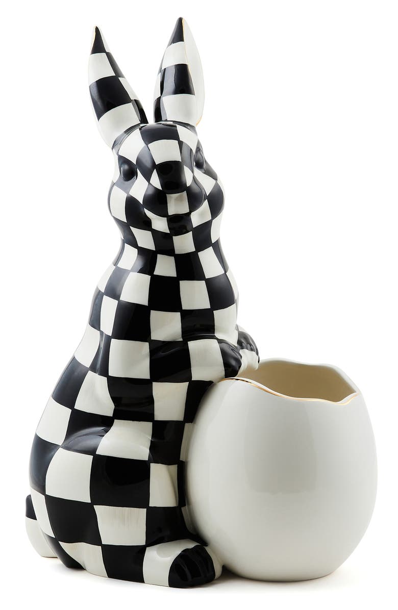 MACKENZIE CHILDS Check Ceramic Bunny Vase, Main, color, Black