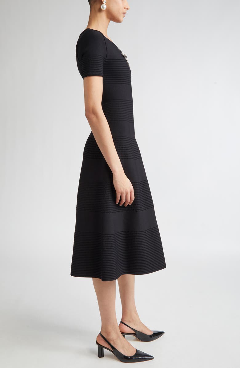 Carolina Herrera Crystal Bow Knit Fit & Flare Dress, Alternate, color, Black