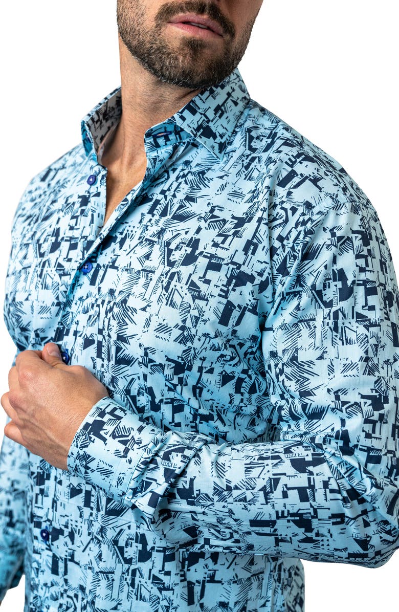 Maceoo Fibonacci Stretchpolynesian Blue Performance Button-Up Shirt, Alternate, color,