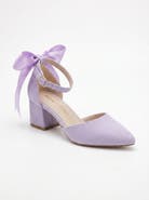 Forever & Always Shoes Arielle Bow Ankle Strap Block Heel Pump