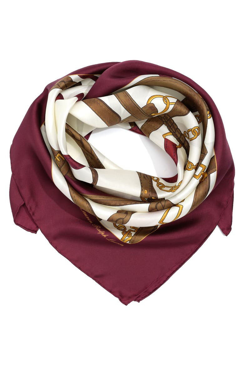Belting Print Square Silk Scarf, Alternate, color, CREAM