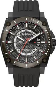 BULOVA Precisionist 3-Hand Quartz Silicone Strap Watch, 48.3mm