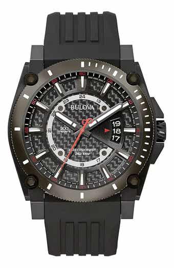BULOVA Precisionist 3-Hand Quartz Silicone Strap Watch, 48.3mm