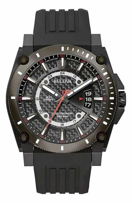 BULOVA Precisionist 3-Hand Quartz Silicone Strap Watch, 48.3mm