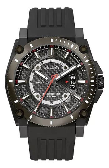 Bulova Precisionist 3-hand Quartz Silicone Strap Watch, 48.3mm In Black