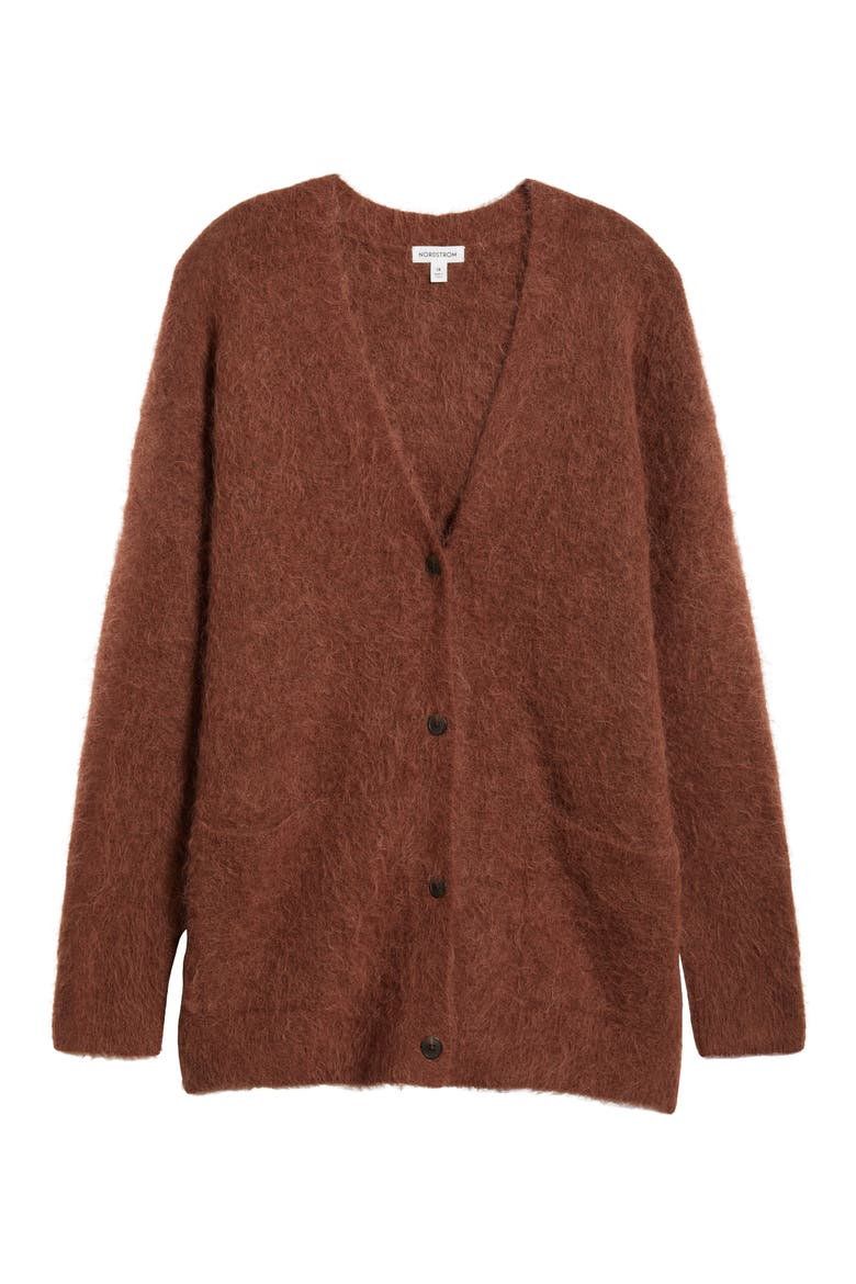 Fuzzy Alpaca Blend Cardigan, Alternate, color, BROWN BRUNETTE