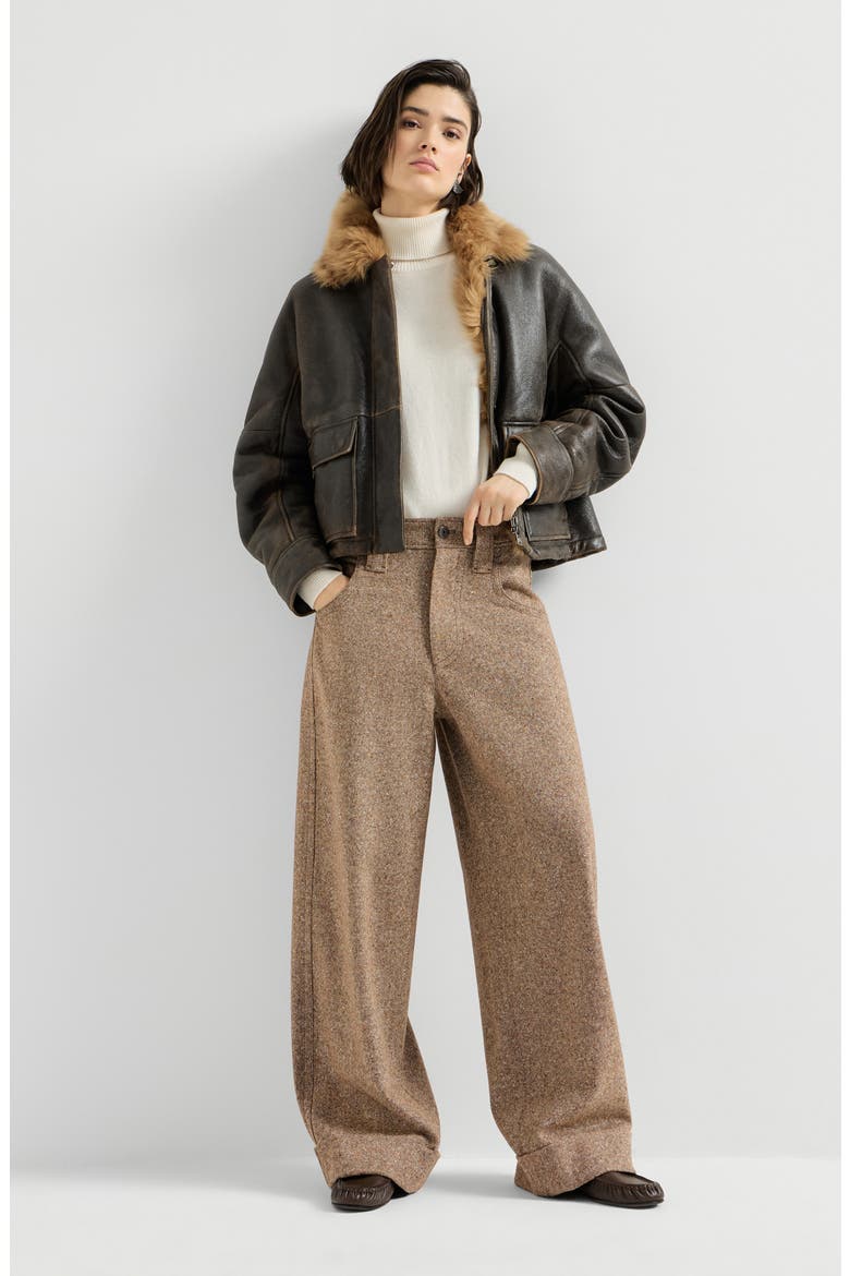 Virgin wool donegal baggy five-pocket trousers with monili, Alternate, color, Cappuccino