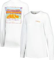 SUMMIT SPORTSWEAR Women's White Clemson Tigers Hand-Drawn Stadium Comfort Colors Oversized Long Sleeve T-Shirt