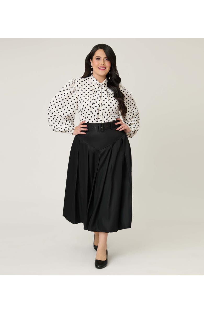 Unique Vintage Plus Size Pleated Midi Skirt, Main, color, Solid Black