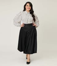 Unique Vintage Plus Size Pleated Midi Skirt