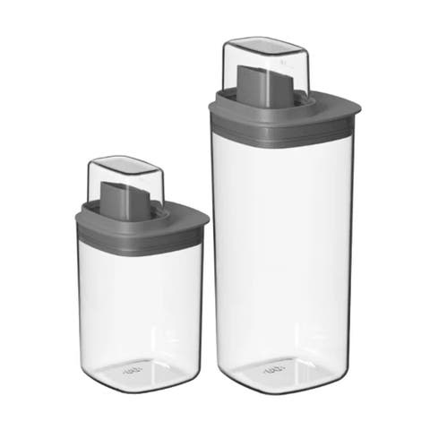 Clear Airtight Laundry Detergent Dispenser Organizer with Measuring Cap 2 Pack 34 oz and 50 oz