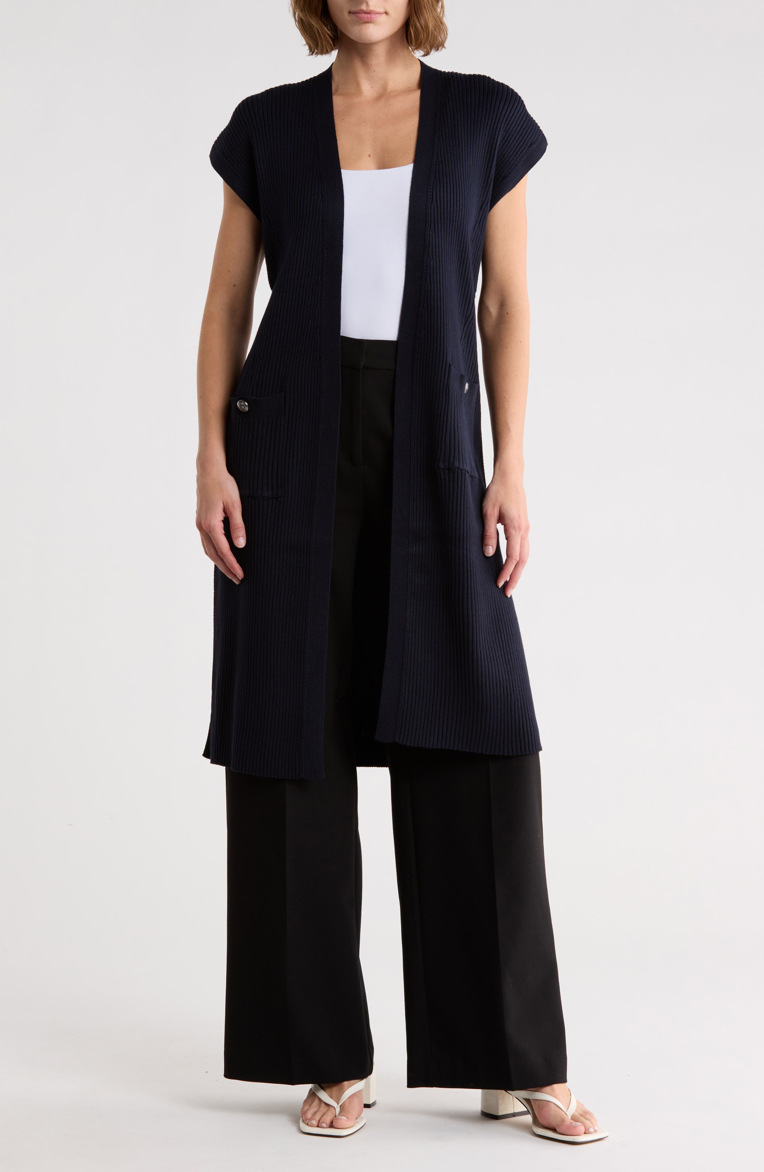 Cap Sleeve Ribbed Longline Cardigan - image 3