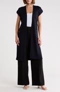 ELIE ELIE TAHARI Cap Sleeve Ribbed Longline Cardigan