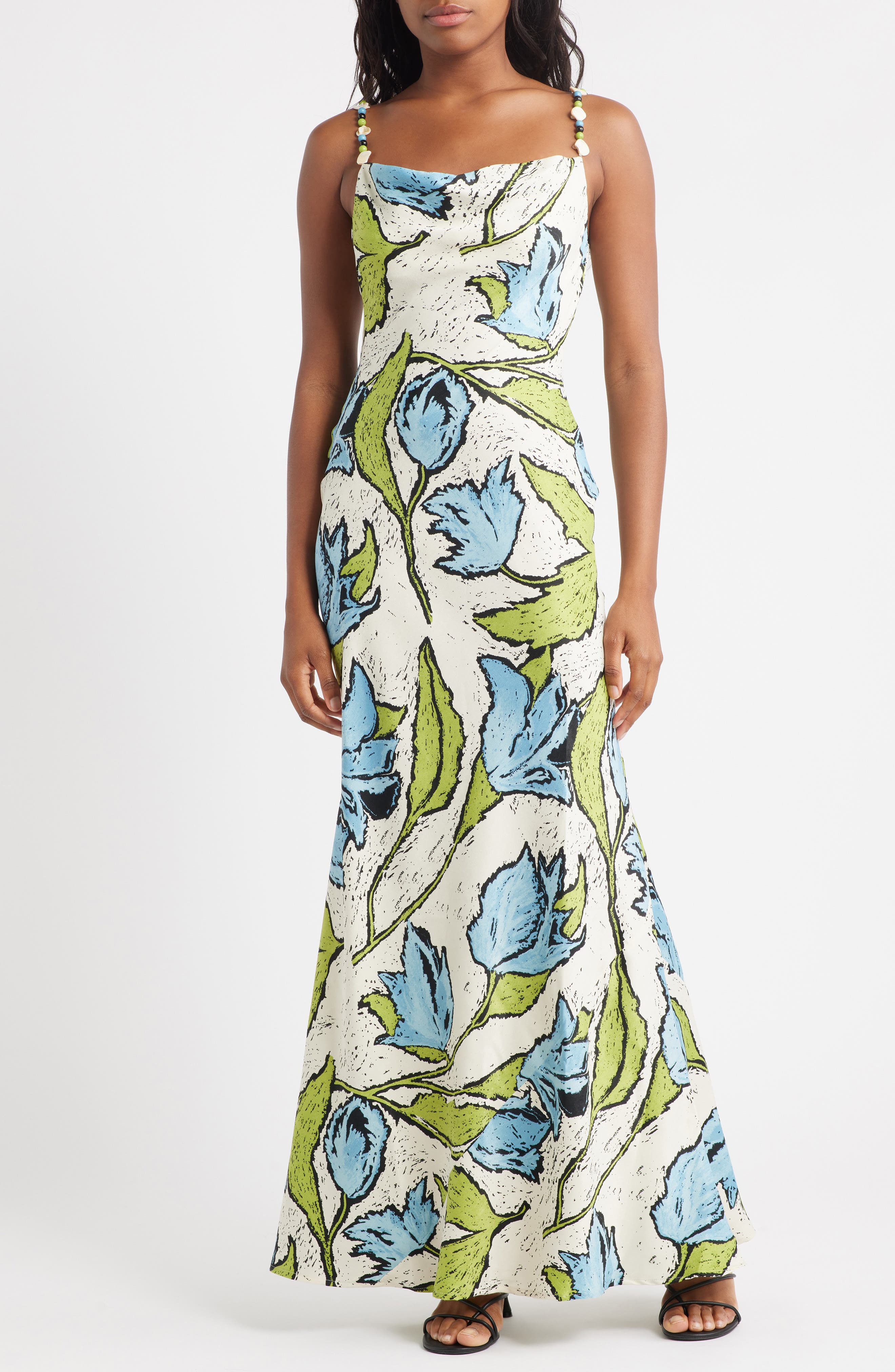 Topshop Cowl Neck Floral Print Dress